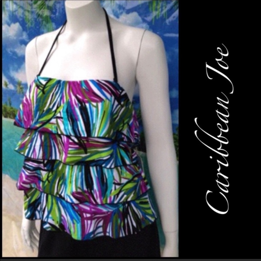 NEW CARIBBEAN JOE tankini swim top Ruffled suit 12